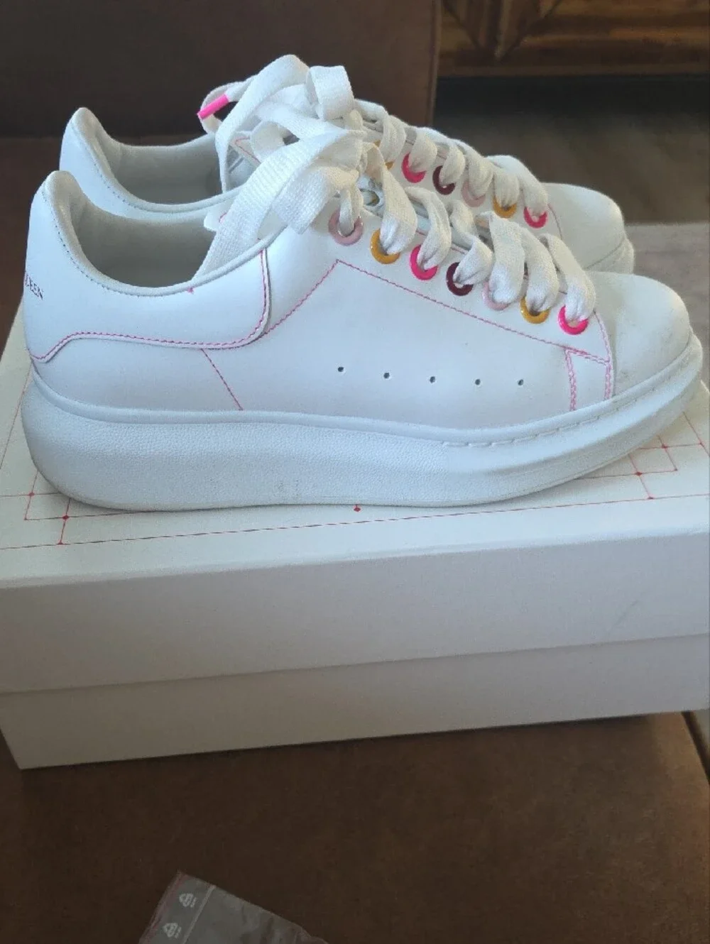 Alexander McQueen White Sneakers with Pink & Yellow Eyelet Accents